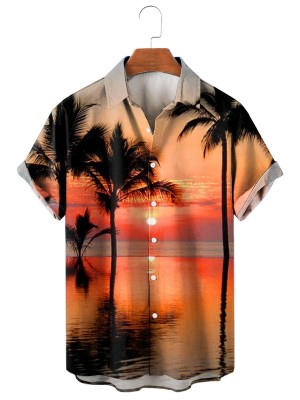 Seaside Sunset Palm Print Shirt 76273884X